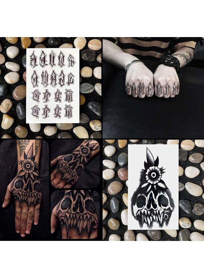 Oottati Waterproof 9 Sheets Back of Hand Fake Temporary Tattoo Stickers - Black Halloween Skull Horror Eye Devil Sun Moon Totem (Halloween) - Image 4